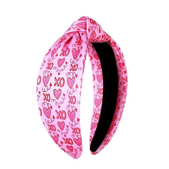 Valentines Wide Headband‎ Pink Red Hearts XO Love NEW - Picture 1 of 4